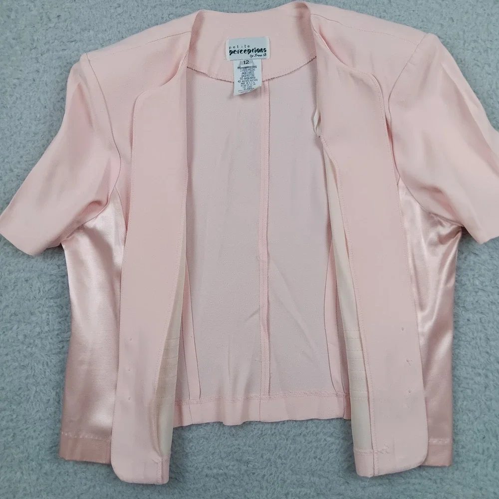 VTG Petite Perceptions Jacket Woman 12 Pink Satin Trim Pearl Button USA Made